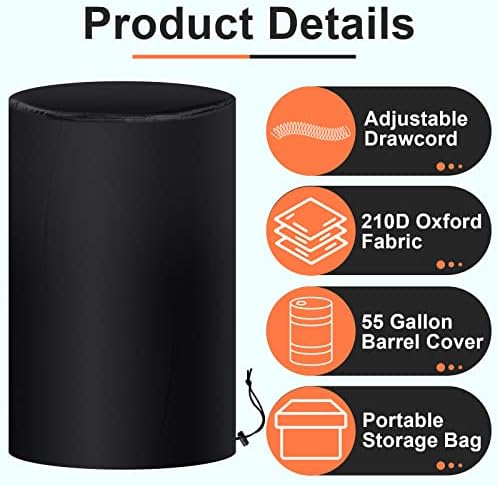 Amylove 55 Gallon Drum Cover, Rain Water Storage Barrel Cover, Black, 3 Pcs - Image 3