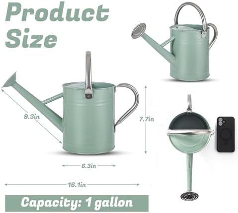 1 Gallon Watering Can for Plants, Watering Cans for Indoor&Outdoor Gardening, Galvanized Steel Watering Pot with Removable Spout, Metal Water Can with Ergonomic Movable Handle(Cream Green) - Image 3
