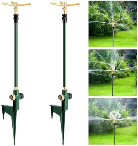 2 PCS 3-Arm Garden Sprinkler, Lawn Sprinkler with Adjustable Base by Feeloco