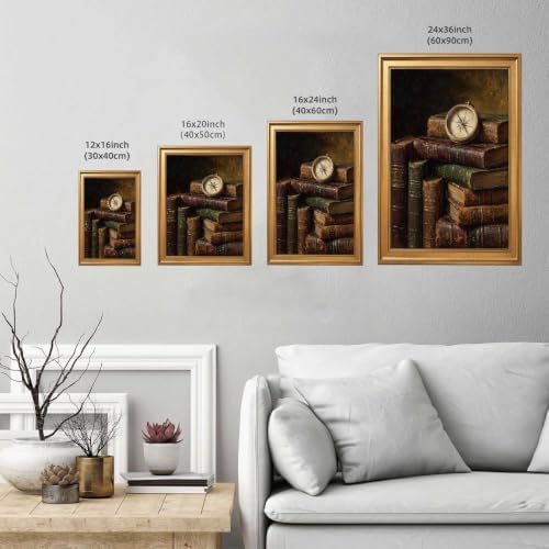 Gold Vintage Framed Antique Books and Compass Wall Art Print - Image 3