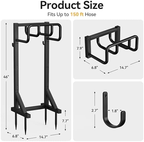 Garden Hose Holder Stand, Freestanding Heavy Duty Metal Hose Holder with Stable Base and Tool Hooks, Rustproof Water Hose Storage Rack for Outside Yard Lawn - Image 7