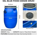 Food Grade Plastic Drum Shipping Barrels Air Tight Water Barrel with Lock Ring Rain Water Collection Barrel 30 50 60 65 100 120 160 200L for Garden Basement Fermentation Storage(65L) - Image 2