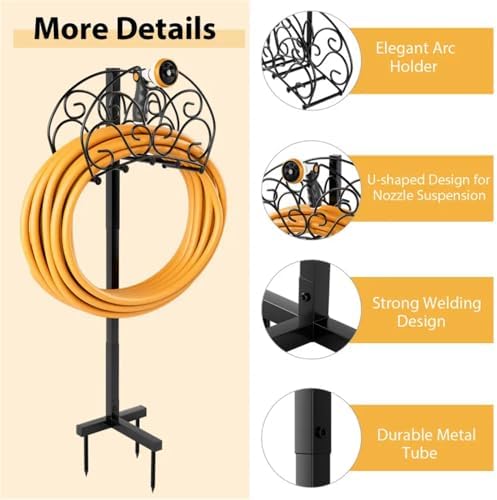 Freestanding Garden Hose Holder, Detachable Metal Hose Stand with Anchor Base, Outdoor Hose Storage Rack for Yard, Lawn, Patio, Black - Image 2