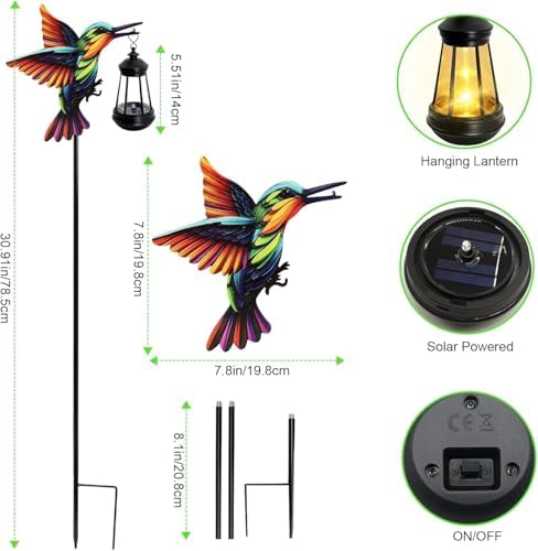 2 Pack Hummingbird Solar Garden lights Outdoor Waterproof, Gifts for Women Mom Grandma Daughter, Stake lights with Solar Lantern, Hanging Solar Lights, Solar Path Light Yard Outside Patio Garden Decor - Image 4