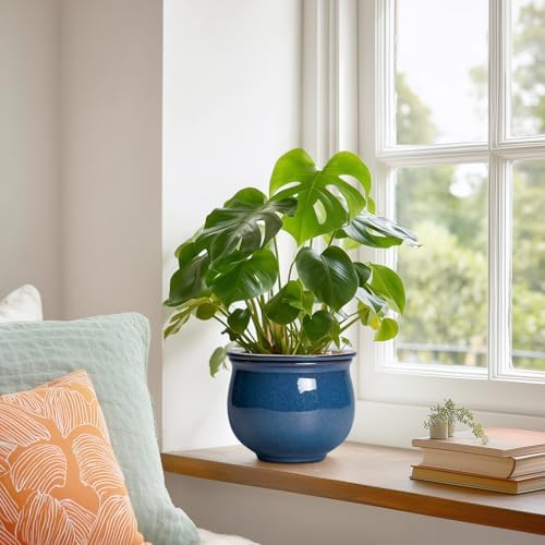African Violet Pots, 6 Inch Ceramic Easy Self Watering Pots for Indoor Plant, Round Self Watering Planter with Absorbent Inner Pot, Ceramic Flower Pot, Room Decor, Plant Lover Gift, Retro Blue - Image 4