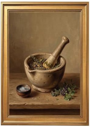 Gold Vintage Framed Mortar and Pestle Still Life Wall Art Kitchen Print by Unknown