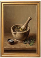 Gold Vintage Framed Mortar and Pestle Still Life Wall Art Kitchen Print by Unknown