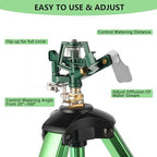Green Zinc Alloy Water Bird Sprinkler, Heavy Duty Tripod Base Garden Sprinkler, 360 Degree Large Area Irrigation, Durable Flip Lock Legs & Adjustable Nozzle, 2 Pack - Image 4