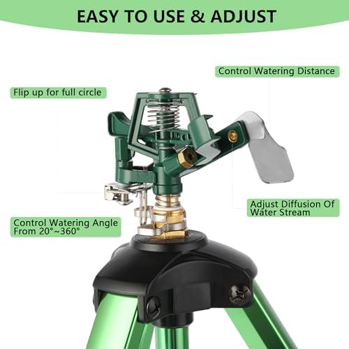 Green Zinc Alloy Water Bird Sprinkler, Heavy Duty Tripod Base Garden Sprinkler, 360 Degree Large Area Irrigation, Durable Flip Lock Legs & Adjustable Nozzle, 2 Pack - Image 4