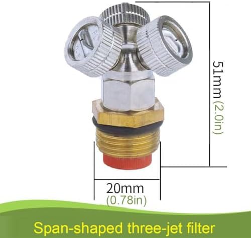 1/2"（DN15） Brass Mist Nozzle Thread Mist Nozzle for Lifting Garden Bed Backyard Outdoor Cooling System（Pack of 5） Span-Shaped Three-Jet Filter 5pcs - Image 3