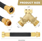3/4 Inch Brass 2-Way Garden Hose Splitter – Y-Shaped Hose Connector with 2 Anti-Kink Spiral Protectors, Heavy-Duty Metal Outdoor Faucet Splitter, Brass Handle Design, Garden Hose Adapter - Image 2