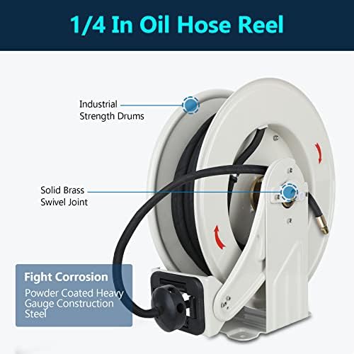 Grease Hose Reel 1/4" x 50', Retractable Dual-Arm Steel Reel - Image 6