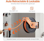 VEVOR Retractable Air Hose Reel, 3/8IN x 50FT Rubber Air Hose Max 300PSI, Air Compressor Hose Reel Auto-Rewind with 5FT Lead in, Ceiling/Wall Mount Heavy Duty Single Arm Reel & 180° Swivel Bracket - Image 3