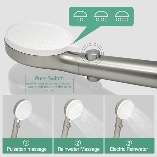 G-Sunny RV Outdoor Shower Head with Hose and Quick Connect Fittings - High Pressure 3-Spray Mode Shower Head with Pause Button-Easy Install for Camper,Travel Trailer (Brushed Nickel, 71"Hose) - Image 3
