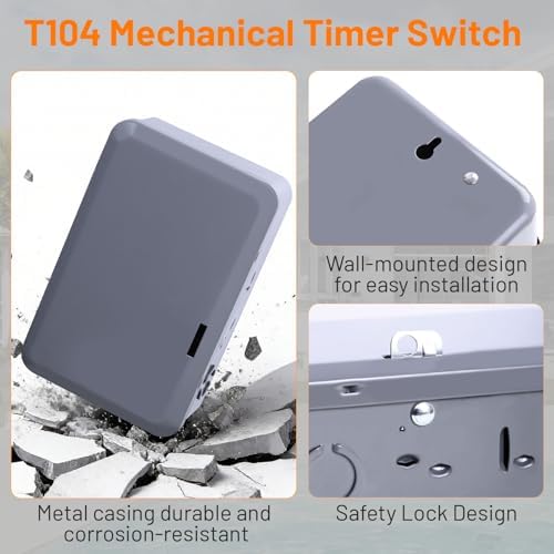 2026 Upgraded T104 Mechanical Timer Switch, 208V-277V 40A DPST, 24-Hour Heavy-Duty Pool Timer for Pump/ Water Heater/ Lighting/ HVAC, High-Contrast White Dial, with 4 Timer Trippers - Image 5