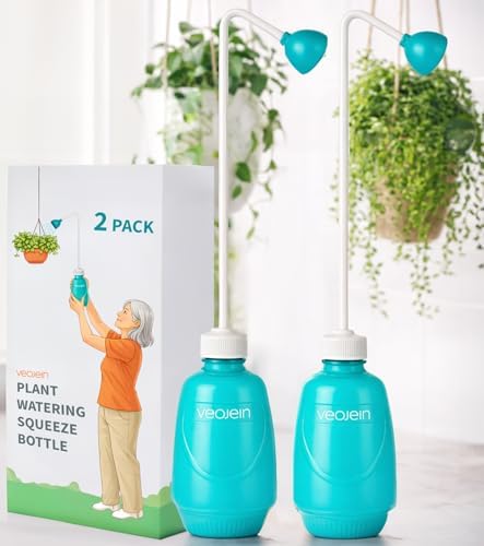 VEOJEIN Longest Spout Plant Watering Squeeze Bottle [16,2", Pack of 2], Watering Can for Hanging Plants, Original Extended Design for Hard-to-Reach Plants Indoor & Outdoor Watering, 15 oz (Teal) by VEOJEIN