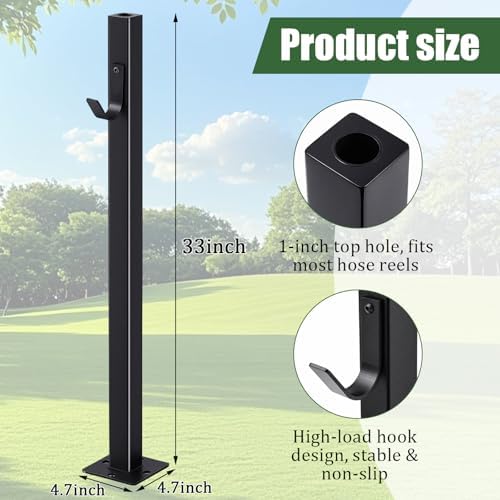 33 Inch Retractable Hose Reel Mounting Post with Multi-functional Hook Heavy Duty Vertical Stand for Garden Outdoor - Image 2