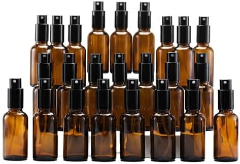 YIZHAO Amber Glass Spray Bottles 1oz, with Small Fine Mist Spray, Metal Cap, Refillable for Essential Oil,Travel,Cleaning,Perfume,Aromatherapy,Makeup – 24 Pcs by YizhaoGlassSprayandDropperBottles