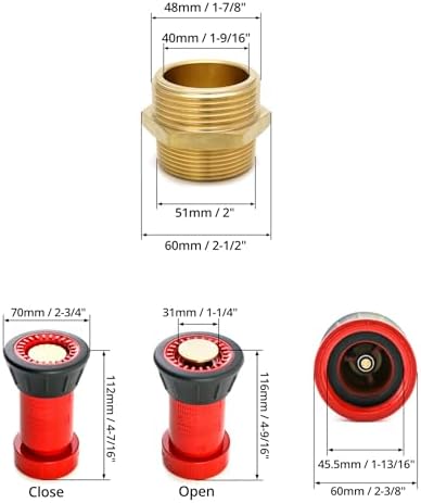 QWORK 2 Pcs Brass Fire Equipment Hex Nipple Adapter with 2 Pcs Fire Hose Nozzle- 1-1/2" Male NPT to 1-1/2" Male NST (NH), for Firefighting, Industrial & Agricultural - Image 6