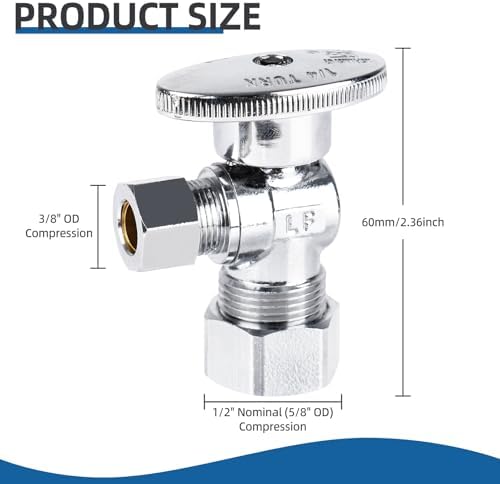 BH Angle Stop Valve 1/2" Nominal Compression x 3/8" OD, 1/4-Turn Shut Off Valve, Chrome Plated Brass, for Bathroom Toilet Kitchen Shower Plumbing(10 Pack) - Image 5