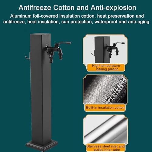 Stainless Steel Freestanding Garden Water Column with Irrigation Fountain Post and Hose Rack Outdoor Vertical Antifreeze Faucet for Backyard Washing 60cm/23.6in Height - Image 3