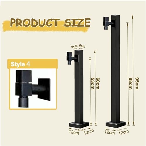 Freestanding Garden Hose Holder Faucet Post Stainless-Steel Water Tap, 60/80/95cm Tall Vertical Hydrant Dispenser - Bottom Or Side Inlet/Black Matte(Style 4,Height: 60cm/23.6in) - Image 2