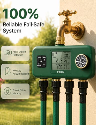MOES 4-Zone Water Timer for Garden Lawn Hose, Brass 3/4 Inlet & Outlets - Image 6