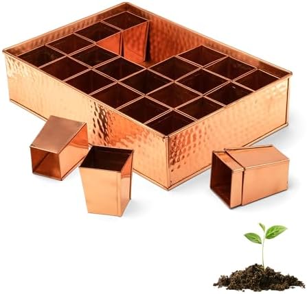 Kings County Tools Seed Starter Tray - Copper Metal Seedling Tray with 24 Tapered Plant Starter Pots for Planting Seeds-Germination Kit for Sprouting - Greenhouse Accessories and Gardening Gifts by KingsCountyTools