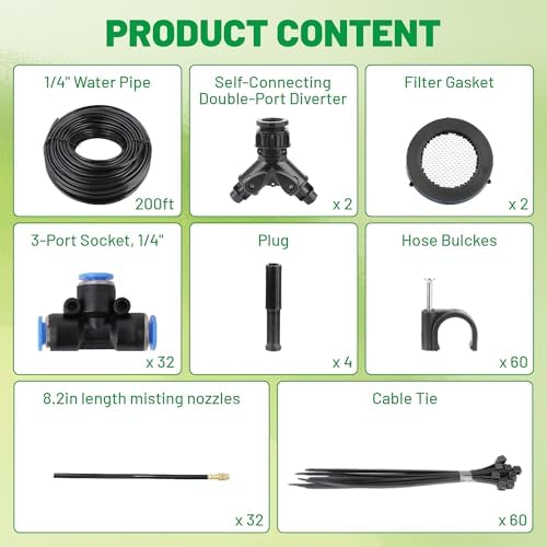 Garden Misting System, 200FT 1/4" Irrigation Tubing with 32 Adjustable Brass Sprinkler Heads, 360° Micro Sprinkler Watering Kit for Raised Beds, Vegetable Garden, Greenhouse & Outdoor Plants - Image 5