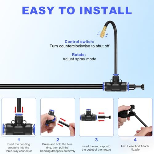 M METERXITY 1-Set Drip Irrigation System, 98Ft 1/2" Hose Garden Watering Misting System with 30pcs 360° Adjustable Copper Nozzles for Greenhouse/Yard/Lawns, Atomizing Watering Accessories - Image 4