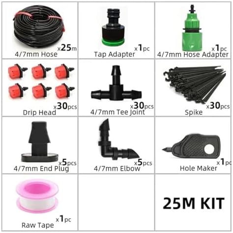 Garden Supplies 5-60M Drip Irrigation System Plant Watering Set Watering Kits Adjustable Drippers for Irrigation Micro Garden Watering System Irrigation Supplies(25M30Pcs) - Image 2