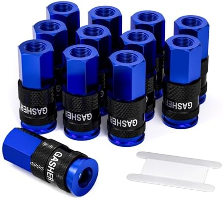 GASHER 12PCS Aluminium 1/4 Inch Female AMT Universal Air Coupler,1/4 NPT Basic Flow Quick Connect Air Coupler For Professional Jobsites, In automotive Shops Or At Home（blue） by GASHER