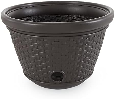 Suncast Decorative Wicker Garden Hose Holder Pot with 4 Drain Holes for 100 Foot Hoses, Java - Image 4