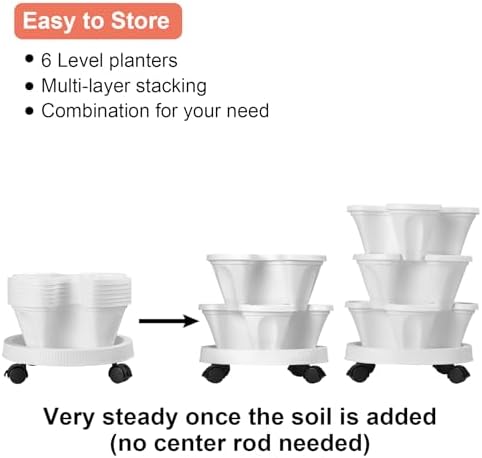 GameXcel Vertical Planter Tower - 6 Tier Stackable Garden Planters with Wheels and Tools Plant Pots for Strawberry Herb Flower and Vegetable Indoor Outdoor Use White - Image 7