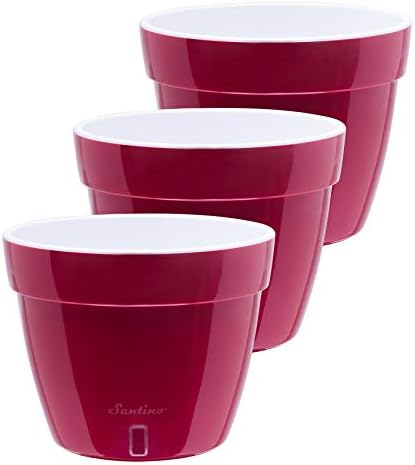 DECOPOTS - 3 Pack - Self Watering Planter - Modern Flower Pot with Water Level Indicator for All House Plants, Flowers, Herbs - Height 8.3 inches (Diameter 10.6", Red - Pearl/White) by DecoPots-SelfWateringPots