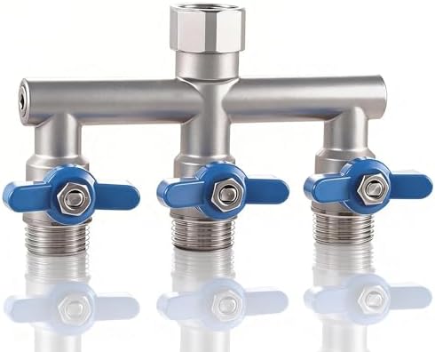 304 Stainless Steel Garden Hose Splitter 3 Way Heavy Duty, Full Flow T Valve Water Hose Splitter With 2.1" Extra Long Handle, Lead-free，3/4" GHT Thread Connector For Outdoor Spigot Faucet by SNUTUYA