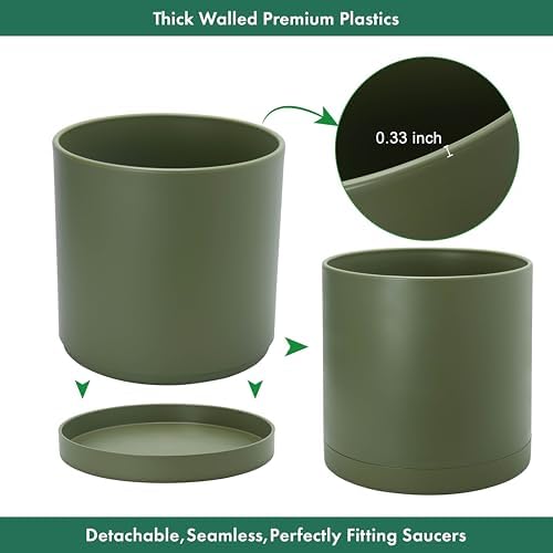 D'vine Dev Plastic Planter Pot with Saucer, 10 in, Olive, 74-X-I-2 - Image 6