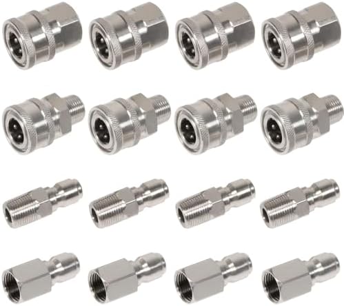 1/4'' Quick Connect Coupler Fittings Stainless Steel Adapter Set for Pressure Washer NPT Male and Female Thread Kit, 16 Pieces adapters by Unknown
