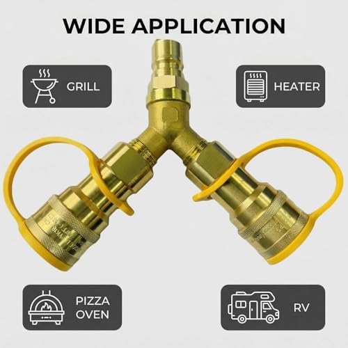 1/2 Inch Vatural Gas Y Splitter with Quick Connect Fittings & Shut Off Valve - Durable Brass Adapter for Grills, Heaters, Pizza Ovens, RVs (1/2" Female Pipe Thread x Flare)​​ - Image 5