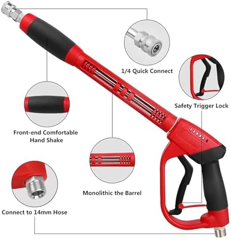 Upgraded Pressure Washer Gun with Extension Replacement Wand, M22 Fitting,7 Inch 30 Degree Curved Rod, 5 Nozzle Tips, 5000 PSI, 47 Inch - Image 4