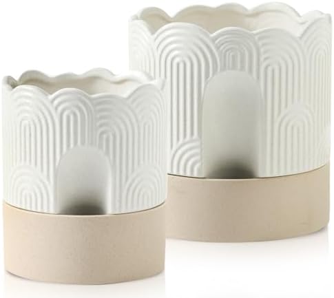 Nihow Ceramic Self Watering Pots for Indoor Plants, 6+8 Inch,Beige Set 2 by Nihow