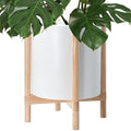 D'vine Dev Plastic Pot with Natural Wood Stand, White, 16 in, 55-C-Y-1 by DvineDevPlanterPotsandStand