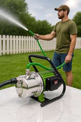 1 HP Portable Sprinkler Pump with Stainless Steel Housing, 1075 GPH Flow Rate, 70 PSI Max Pressure, 26 Ft Suction Lift, 3/4" Garden Hose Thread – Ideal for Lawn & Garden Irrigation - Image 3
