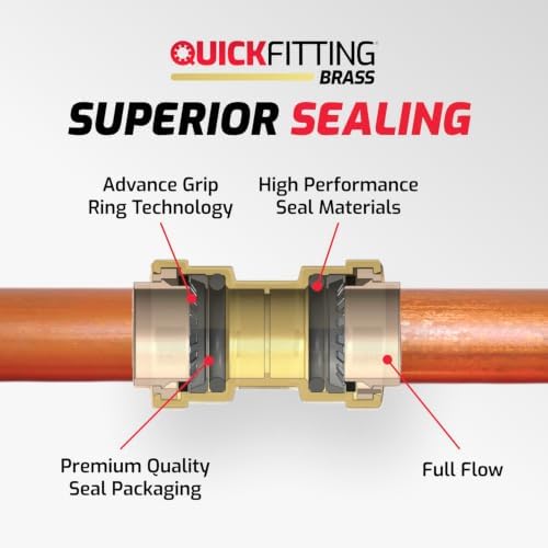 QuickFitting 3/4” x 3/4” Repair Coupling, Push to Connect Brass Plumbing Fitting, ASSE 1061 NSF 61/372 IAPMO Listed, for Copper, PEX, and CPVC, Pack of 2 - Image 4