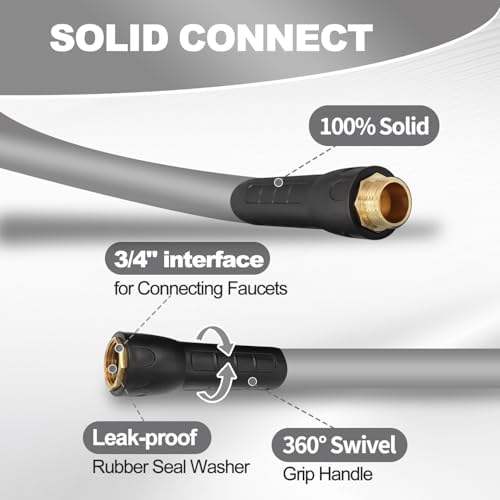 YOTOO Heavy Duty Hybrid Garden Water Hose 5/8-Inch by 100-Feet 150 PSI Kink Resistant, Flexible with Swivel Grip Handle and 3/4" GHT Solid Brass Fittings, Gray - Image 3
