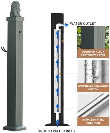 Freestanding Aluminum Garden Water Column with Faucet, Outdoor Faucet, Vertical Hose Holder for Garden, Farm, Ranch, Backyard Irrigation(114cm/44.9in) - Image 3