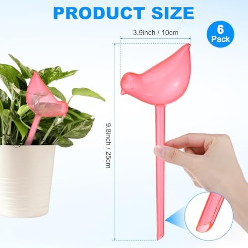 M METERXITY 6-Pack Plant Watering Globes, 9.8 Inch Plastic Bird Shape Self Watering Planter Insert for Indoor/Outdoor Pots, Self Water Devices Decorative Garden Stake [Pink] - Image 3