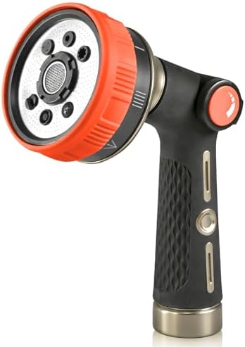 RAINPOINT Hose Sprayer Nozzle Heavy Duty - 2 Pack 8 Spray Patterns Garden Hose Nozzle with Adjustable Flow Control for Watering Plants, Washing Cars,Washing Pets, Thumb Control (2 Packs, Orange) by RainPoint