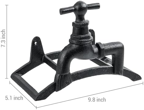 MyGift Brown Cast Iron Wall Mounted Garden Hose Holder, Spigot Design - Image 5
