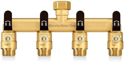 4 Way Hose Splitter, Heavy Duty Full Flow Garden Water Hose Bib Spigot Splitter, Brass Rust and Freeze Resistant Outdoor Faucet Splitter, T Adapter Connector with 3/4 - Inch GHT Thread （Black） by Lnezcdb